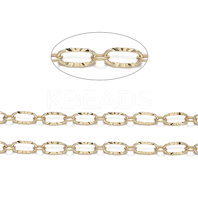 3.28 Feet Brass Textured Oval Link Chains X-CHC-S004-07G-1