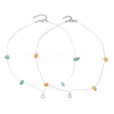 2Pcs 2 Styles Natural Topaz Jade & Synthetic Turquoise Chip Beads Necklace Making with 304 Stainless Steel Jump Rings and Nylon Thread NJEW-JN05215-1