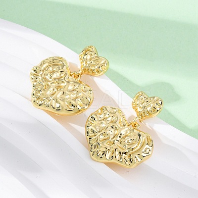Hammered Heart Brass Dangle Stud Earrings LS-EJEW-R025-23G-1