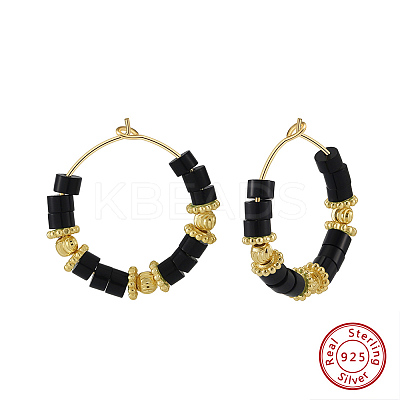 Natural Obsidian Beaded Hoop Earrings EJEW-L294-003G-01-1