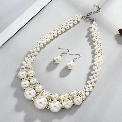 Alloy & Crystal Rhinestone & Plastic Pearl Round Beaded Necklace & Dangle Earring FS-WG9A175-01-1