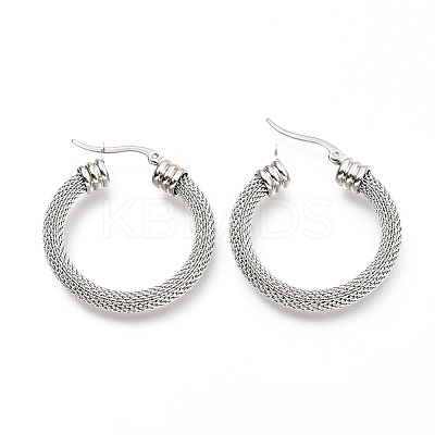 Non-Tarnish 304 Stainless Steel Mesh Hoop Earrings LS-EJEW-C501-12P-A-1