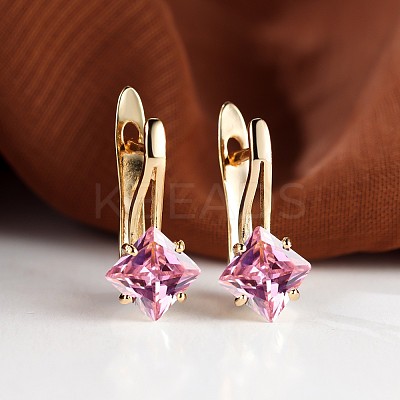 Rhombus Brass Micro Pave Cubic Zirconia Hoop Earrings WGBCF32-05-1