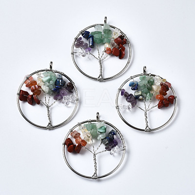 Tree of Life Mixed Stone Bead Brass Wire Wrapped Big Pendants G-S202-05-1