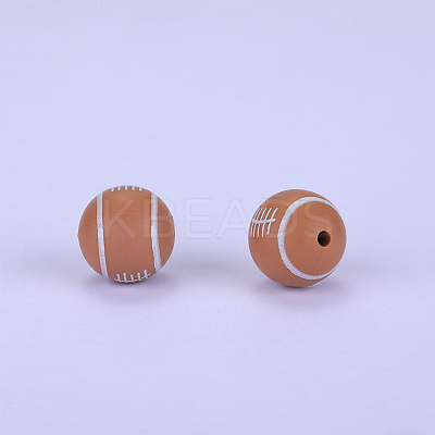 Printed Round with Rugby Pattern Silicone Focal Beads SI-JX0056A-110-1