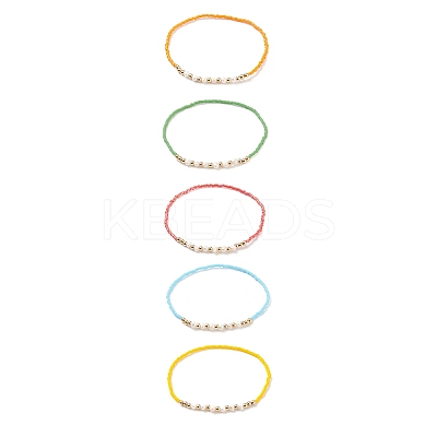 Natural Pearl & Glass Seed & Brass Beaded Stretch Bracelet for Women BJEW-JB08977-1