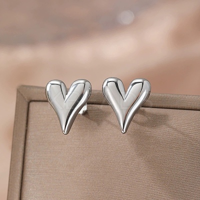 304 Stainless Steel Heart Stud Earrings LS-EJEW-F398-01P-1