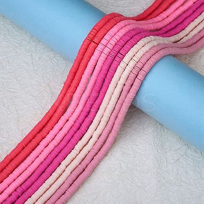 10 Strands 5 Colors Flat Round Handmade Polymer Clay Beads CLAY-SZ0002-02C-1