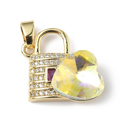 Real 18K Gold Plated Rack Plating Brass Micro Pave Clear Cubic Zirconia Pendants KK-C015-17G-08-1