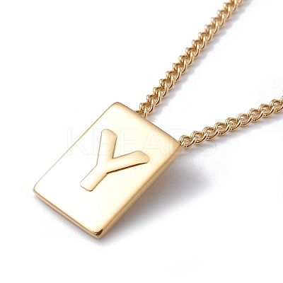 Stainless Steel Initial Letter Rectangle Pendant Necklace for Men Women LS-NJEW-E090-01G-25-1