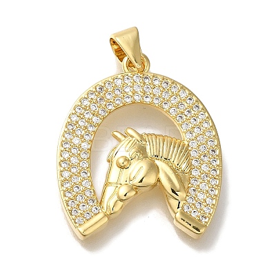 Horse Rack Plating Brass Clear Cubic Zirconia Pendants KK-U019-32G-1