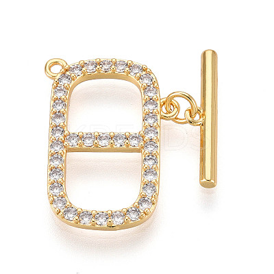 Brass Micro Pave Clear Cubic Zirconia Toggle Clasps KK-N254-74G-1