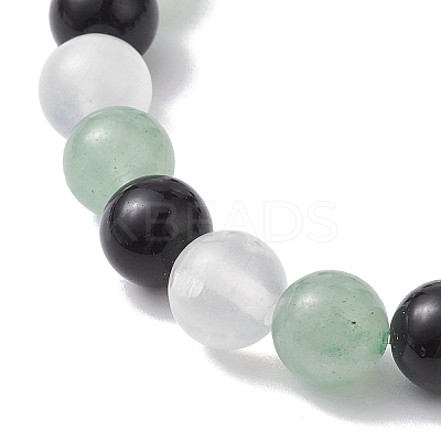 Natural Green Aventurine & Selenite & Eyeless Obsidian Round Beaded Stretch Bracelets BJEW-JB10114-01-1