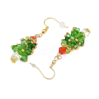 Glass Braided Beaded Christmas Tree Dangle Earrings EJEW-JE05151-02-1
