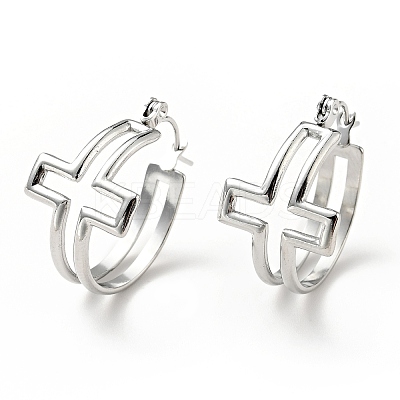 Non-Tarnish 304 Stainless Steel Cross Hoop Earrings for Women LS-EJEW-G293-02P-1
