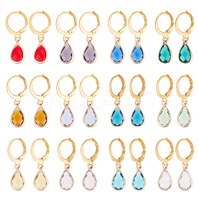 12 Pairs 12 Colors Glass Teardrop Leverback Earrings EJEW-AB00002-1