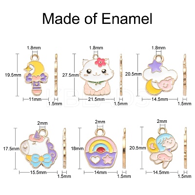 60Pcs 6 Styles Alloy Enamel Pendants ENAM-CJ0004-90-1