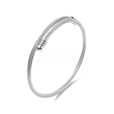 Tarnish Resistant 304 Stainless Steel Open Cuff Bangle with Oval Beaded BJEW-C031-01P-1