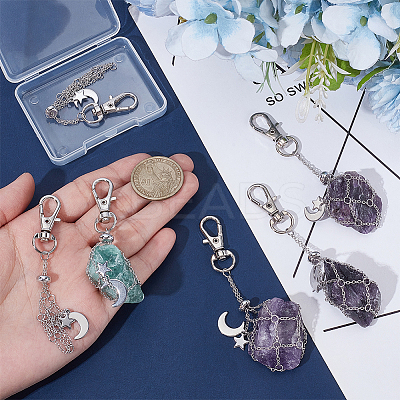 6Pcs 3 Styles Moon & Star Alloy Swivel Lobster Claw Clasps & Brass Cable Chains AJEW-UN00041-1