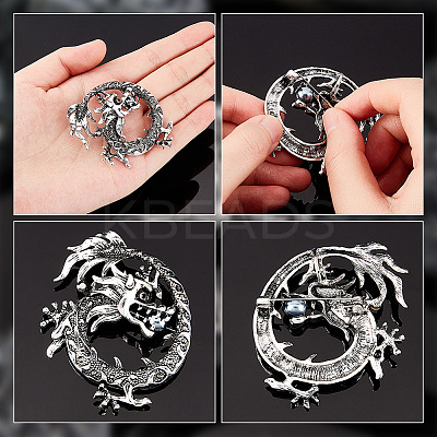 2Pcs Alloy Dragon Wrap Brooch Pin Findings JEWB-AR0001-12-1