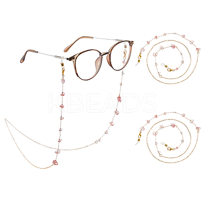 2Pcs Alloy & Cherry Quartz Glass Chips Chains for Eyeglasses HJEW-FH00128-1