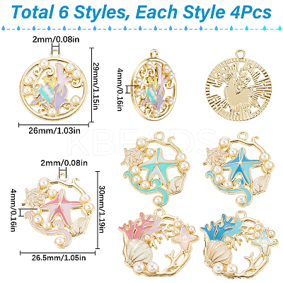 24Pcs 6 Styles Rack Plating Alloy Enamel Pendants FIND-SC0012-32-1
