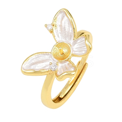 Brass Micro Pave Cubic Zirconia Adjustable Ring Components KK-CBAC351-04G-1