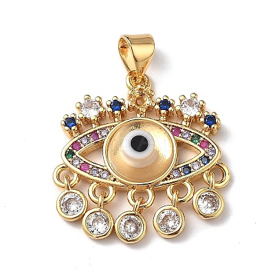 Lampwork Evil Eye Pendants with Colorful Cubic Zirconia ZIRC-L102-13G-02-1