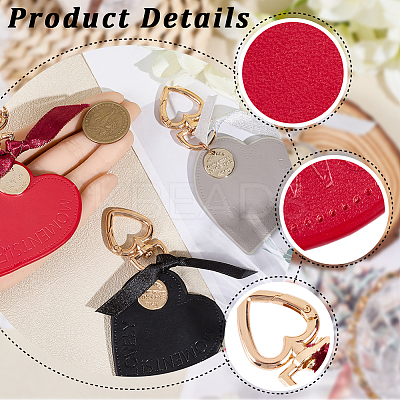 3Pcs 3 Colors Heart Leather Keychains KEYC-CL0001-24-1