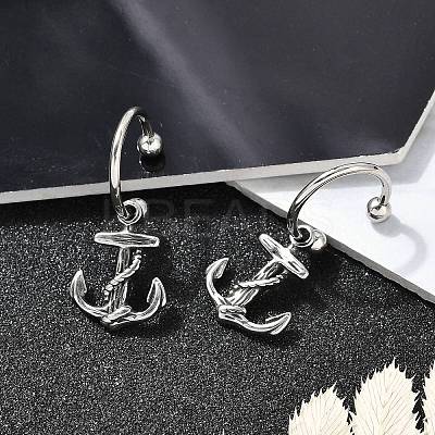Anchor 316 Surgical Stainless Steel Dangle Half Hoop Earrings for Women EJEW-G416-43AS-1