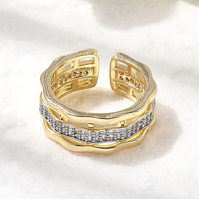 Brass Micro Pave Clear Cubic Zirconia Cuff Rings RJEW-H262-04G-1