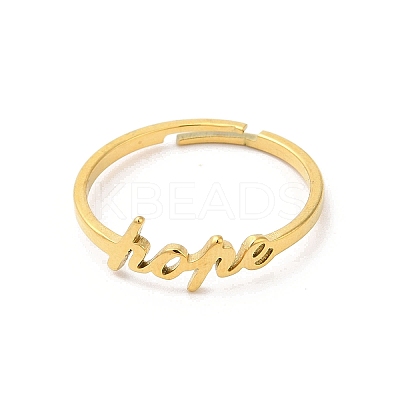 Ion Plating(IP) 304 Stainless Steel Word Hope Adjustable Ring RJEW-L107-027G-1