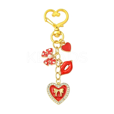Valentine's Day Heart Lip Bowknot Alloy Enamel Pendant Decoration HJEW-FS00029-1