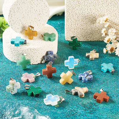18Pcs 9 Styles Mixed Gemstone Pendants G-TA0002-32-1