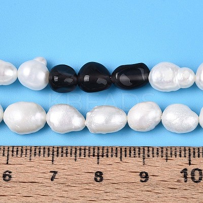 Natural Ice Obsidian Nuggets & Natural Cultured Freshwater Pearl Beads Strands PEAR-N023-01A-06-1