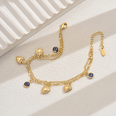 Brass Sweet Romantic Blue Evil Eye Heart Pendant Anklets for Women's Gift CA3994-1