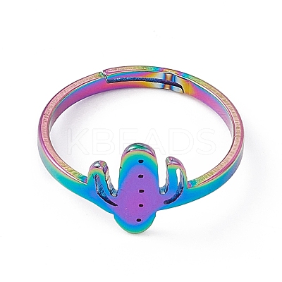 Ion Plating(IP) 201 Stainless Steel Cactus Adjustable Ring for Women RJEW-K238-03M-1