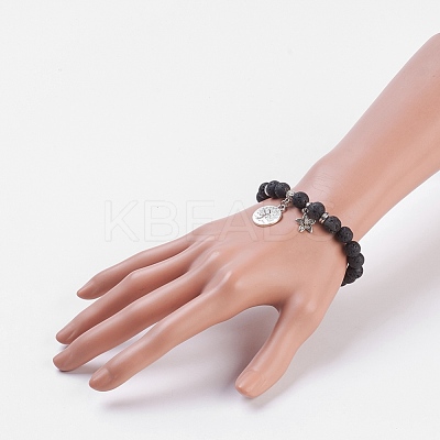 Natural Lava Rock Stretch Bracelets BJEW-JB03772-01-1