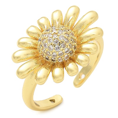 Brass Micro Pave Clear Cubic Zirconia Cuff Rings RJEW-M029-01G-1