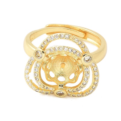 Flower Brass Micro Pave Cubic Zirconia Adjustable Ring Settings KK-K297-18G-1
