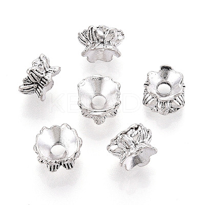Buddhist Jewelry Findings Tibetan Style Alloy Lotus Double Sided Bead Caps PALLOY-O042-03-01-1