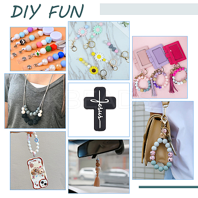 10Pcs Cross with Word Jesus Silicone Beads SIL-OC0001-21-1