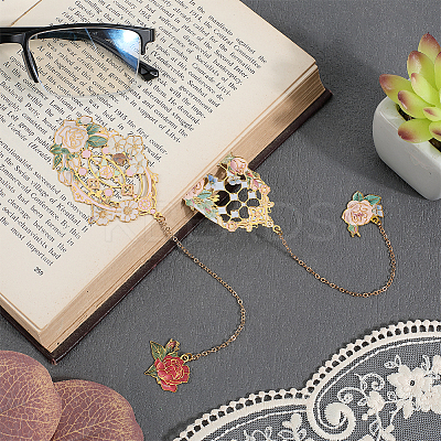 2Pcs 2 Styles Zinc Alloy Enamel Bookmarks AJEW-CP0003-98A-1