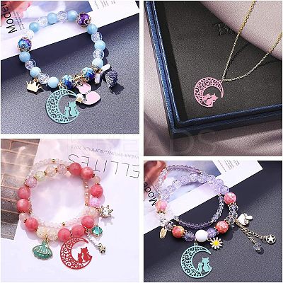 70Pcs 5 Colors 430 Stainless Steel Kitten Pendants STAS-UN0027-01-1