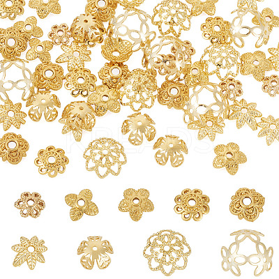 54Pcs 9 Styles Brass Bead Caps KK-TA0003-43-1