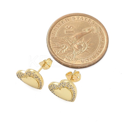 Brass Micro Pave Clear Cubic Zirconia Stud Earrings for Women LS-EJEW-U034-02G-02-1