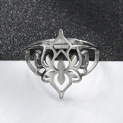 Non-Tarnish 304 Stainless Steel Hollow Out Flower Adjustable Ring LS-RJEW-T027-03P-1