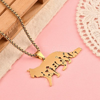 201 Stainless Steel Hollow Cat Shaped Pendant Box Chain Necklaces NJEW-M086-06G-1
