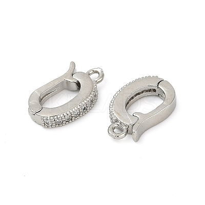 Oval Brass Micro Pave Clear Cubic Zirconia Fold Over Clasps KK-H202-12P-1