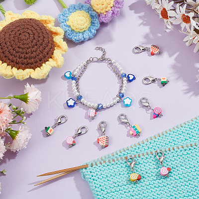 16Pcs 8 Style Ice Cream & Cake Handmade Polymer Clay Imitation Food Pendant Stitch Markers HJEW-NB00031-1